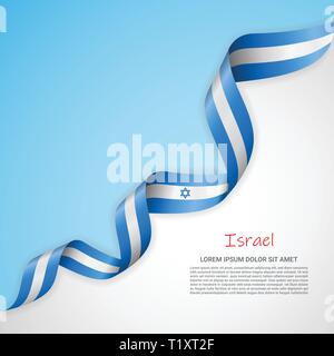 Vektor Banner in weißen und blauen Farben und winkte Band mit Flagge von Israel. Vorlage für Poster Design, Broschüren, Drucksachen, Logos Stock Vektor