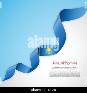 Vektor Banner in weißen und blauen Farben und winkte Band mit Fahne von Kasachstan. Vorlage für Poster Design, Broschüren, Drucksachen, Logos Stock Vektor