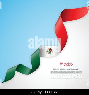 Vektor Banner in weißen und blauen Farben und winkte Band mit Flagge von Mexiko. Vorlage für Poster Design, Broschüren, Drucksachen, Logos Stock Vektor