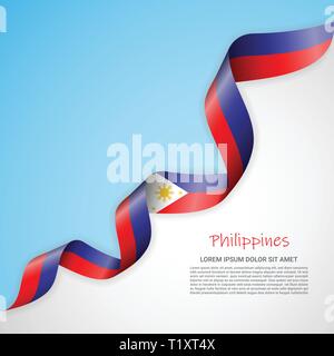 Vektor Banner in weißen und blauen Farben und winkte Band mit Flagge der Philippinen. Vorlage für Poster Design, Broschüren, Drucksachen, Logos Stock Vektor