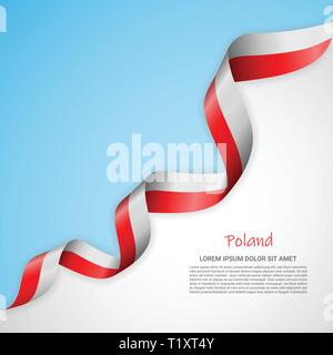 Vektor Banner in weißen und blauen Farben und winkte Band mit Flagge Polens. Vorlage für Poster Design, Broschüren, Drucksachen, Logos Stock Vektor