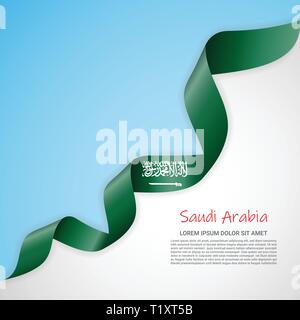 Vektor Banner in weißen und blauen Farben und winkte Band mit Flagge von Saudi-Arabien. Vorlage für Poster Design, Broschüren, Drucksachen, Logos Stock Vektor