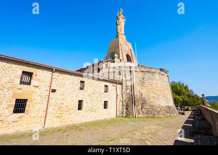 Jesus Christus Statue am Mota Schloss auf dem Monte Urgull Berg in San Sebastián, oder Donostia Stadt in Spanien Stockfoto