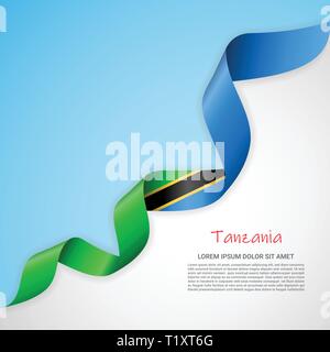 Vektor Banner in weißen und blauen Farben und winkte Band mit Fahne von Tansania. Vorlage für Poster Design, Broschüren, Drucksachen, Logos Stock Vektor