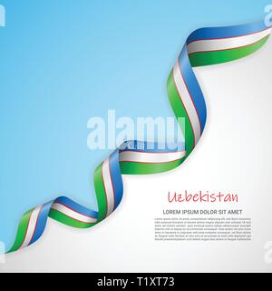 Vektor Banner in weißen und blauen Farben und winkte Band mit Flagge Usbekistan. Vorlage für Poster Design, Broschüren, Drucksachen, Logos Stock Vektor