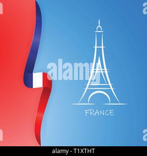 Abbildung: Paris Eiffel Tower mit Flagge des Landes Frankreich. Vector Illustration Stock Vektor