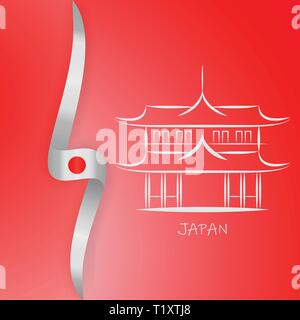 Der japanische Symbole - Flagge, Multi-storied Pagode, Flachbild Cartoon Illustration auf Hintergrund isoliert. Satz flacher Japan und Symbole - Pagode Stock Vektor