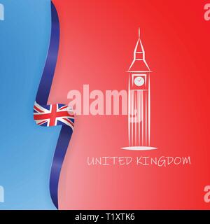 Großbritannien Flagge und Big Ben in London. Großbritannien Flagge Vector Illustration Stock Vektor