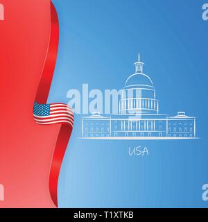 Patriotischen amerikanischen Hintergrund mit abstrakten USA-Flagge und Weißen Haus und dem Capitol in Washington DC Symbol. Präsidenten Day Poster. Vektor Stock Vektor