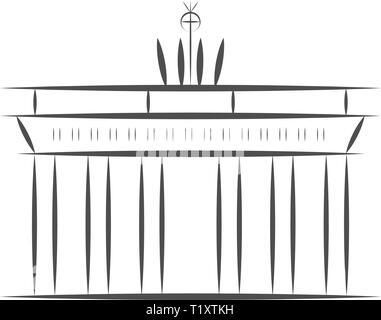 Reisen Deutschland unterzeichnen. Berlin Brandenburger Tor. Vektor Skizze Abbildung auf weißem Hintergrund Stock Vektor