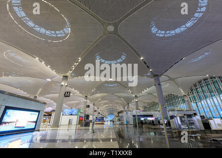 Istanbul, Türkei - 14. Februar 2019: Terminal Der neue Flughafen Istanbul (IST/ISL) in der Türkei. Stockfoto