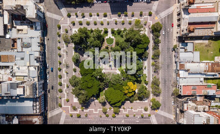 Ansicht von oben. Placa Independencia. San Miguel de Tucumán, Argentinien. Stockfoto