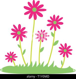 Bunte Feder daisy flowers Vector Illustration. Gras und wilden Blumen isoliert Hintergrund. Frühling Gras Grenze mit Frühling Blumen und Stock Vektor