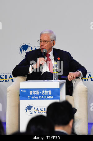 (190329) - BOAO, 29. März 2019 (Xinhua) - Charles Dallara, ehemaliger geschäftsführender Direktor des Instituts für Internationale Finanzen, spricht auf der Tagung "Wie viel können Wir leihen?' Während des Boao Forum für Asien Jahreskonferenz in Boao, South China Hainan Provinz, 29. März 2019. (Xinhua / Yang Guanyu) Stockfoto