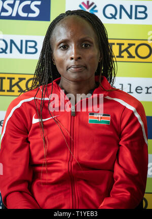 Aarhus, Dänemark. 29. Mär 2019. Hellen Obiri von Kenia nimmt an der Pressekonferenz im Vorfeld der IAAF World Cross Country Championships am 29. März 2019 in Aarhus, Dänemark Quelle: Gary Mitchell, GMP-Media/Alamy leben Nachrichten Stockfoto