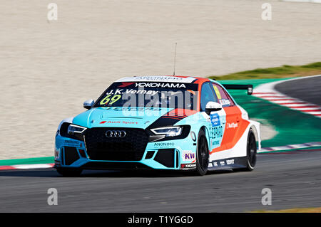 Barcelona, Spanien. 29. März, 2019. Jean Karl Vernay (FRA), Leopard Racing Team Audi Sport, Audi RS 3 LMS in Aktion während der WTCR offizielle Test auf dem Circuit de Catalunya. Credit: Pablo Guillen/Alamy leben Nachrichten Stockfoto