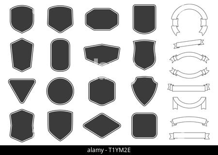 Satz von vitage Label, Abzeichen Form und Ribbon baner Sammlungen. Vector Illustration. Schwarz Vorlage für Patch, Abzeichen, überlagern. Stock Vektor