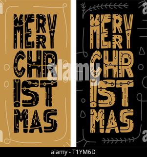 Set Weihnachten Werbegeschenk Karten mit handschriftlichen Typografie und dekorative Elemente. Dekorative Vector Illustration für Winter Einladungen, Karten, Poster Stock Vektor