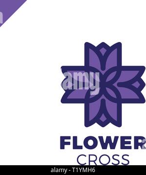 Isolierte abstrakte farbenfrohe Kreuz vektor Logo. Medizinische Schriftzug. Blütenblätter Abbildung. Florale dekoratives Element. Klinik und Krankenhaus Emblem. Nat Stock Vektor