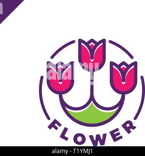 Logo der drei Blüten, die in der Linie Stil im Kreis. Tulip SPA Symbol. Kosmetik Hotel Garten Beauty Salon Logo Konzept. Stock Vektor