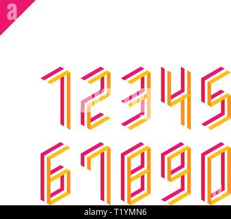 Sammlung der Rosa und Orange isometrische Sport Zahlen mit Line in der Mitte. Vector Illustration font Stock Vektor