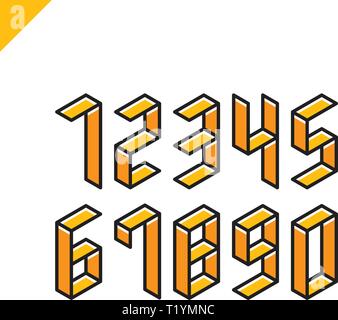 Sammlung der Farbe orange Isometrische sport Nummern einrichten. Vector Illustration font Stock Vektor