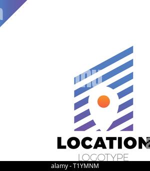 Logo Lageplan negativen Raum Symbol in der Zeile Stadt bauen vektor design Vorlage. Geo punkt Schriftzug mit Rate oder Graphen Zeichen Stock Vektor
