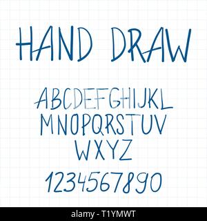 Dynamische Hand gezeichnet Brush Stift Großbuchstaben Font mit Nummer Stock Vektor