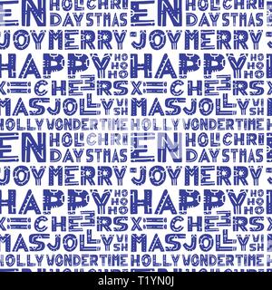Weihnachten Worte nahtlose Muster in der Hand zeichnen Stil Abbildung Stock Vektor