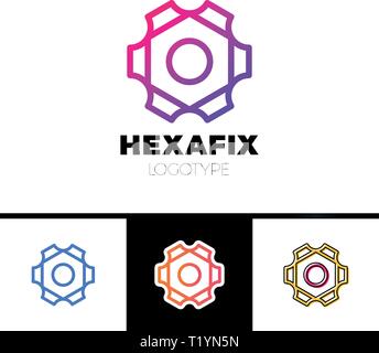 Mechanische Gang Fix Hexagon abstrakte Logo Design Stock Vektor