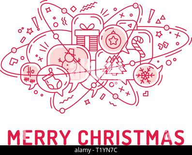 Abbildung von Weihnachten Symbole im Chat Blasen mit drei Orbital ovale Stock Vektor