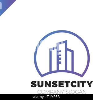 Stadt, die in der Sun Symbol Logo Design Element Stock Vektor