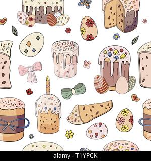 Nahtlose Muster mit Ostern Kuchen auf weißem Hintergrund. Frohe Ostern Urlaub Stock Vektor