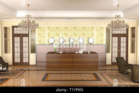 Hall, hotel Lobby, Visualisierung, 3D-Darstellung Stockfoto