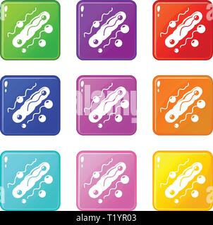 Corynebacterium Icons Set 9 Colour Collection Stock Vektor