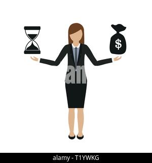 Business Konzept über Zeit und Geld Business woman Charakter Vektor-illustration EPS 10. Stock Vektor