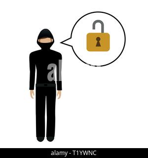 Männliche Einbrecher Charakter spricht über die Eröffnung einer Sperre Vektor-illustration EPS 10. Stock Vektor