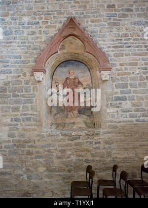 Bevagna Umbrien Italien Innenbereich der mittelalterlichen Kirche von San Silvestro. Fresko close-up Stockfoto