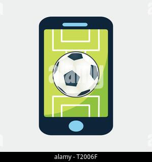 Mit app-Fußball-Feld und Ball vector illustration symbol Smartphone Stock Vektor