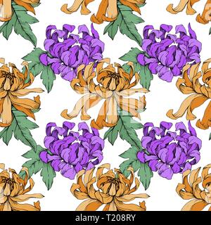 Vektor Chrysantheme floral botanischen Blumen. Graviert Tinte Art nahtlose Muster. Stock Vektor