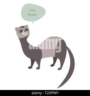 Süße Frettchen auf weißem Hintergrund und Sprechblase isoliert. Vector Illustration Stock Vektor