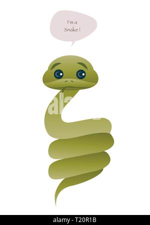 Niedliche Schlange auf weißem Hintergrund und Sprechblase isoliert. Vector Illustration Stock Vektor
