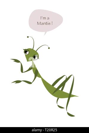 Cute mantis auf weißem Hintergrund und Sprechblase isoliert. Vector Illustration Stock Vektor