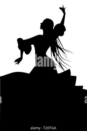 Silhouette von typischen spanischen Flamenco Tänzerin Frau mit langen Mähne. Stock Vektor