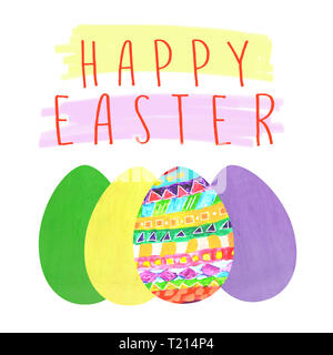 Farbe Ostereier auf weißem Hintergrund. Frohe Ostern Karte. Stockfoto