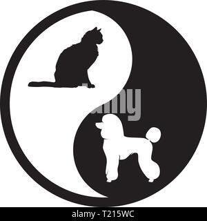 Schwarze und Weiße Yin Yang Logo. Katze und Hund Stock Vektor