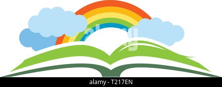 Regenbogen Buch und bunte Schmetterlinge, Bildung logo Symbol Verwandte Stock Vektor