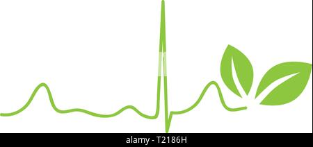 Elektrokardiogramm mit grünen Blättern Stock Vektor