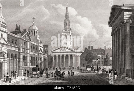 St Martin-in-the-Fields, London, UK, Illustration von Th. H. in der Hirte, 1826 Stockfoto