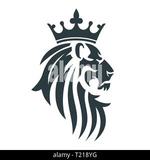 Der Kopf eines Löwen mit einem Royal Crown. Vector Illustration oder Vorlage für Business Stock Vektor